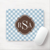 Triple Monogram Brown Blue Gingham Pattern Muismat (Met muis)