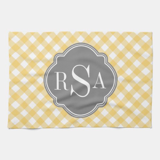 Triple Monogram grijs Gingham Pattern Theedoek (Horizontaal)