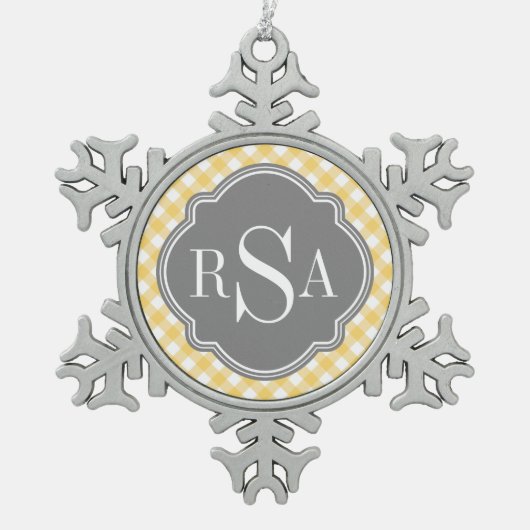 Triple Monogram grijs Gingham Pattern Tin Sneeuwvlok Ornament (Voorkant)