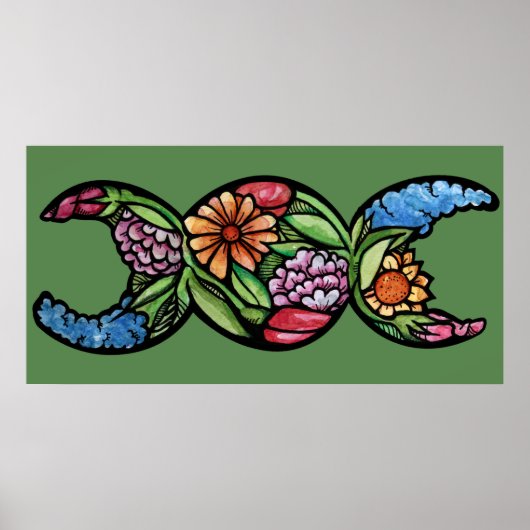 Triple Moon Bloom "Blessed Be" Poster (Voorkant)