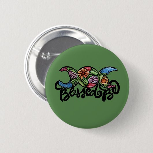 Triple Moon Bloom "Blessed Be" Ronde Button 5,7 Cm (Voorkant /achterkant)