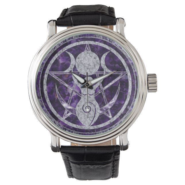 Triple Moon - Goddess - Amethyst en Silver Horloge (Voorkant)