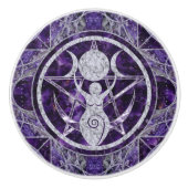 Triple Moon - Goddess - Amethyst en Silver Keramische Knop (Voorkant)