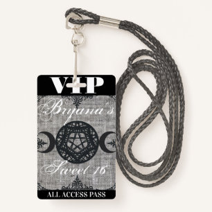 Triple Moon Goddess Burlap VIP Pass Birthday Party Badge