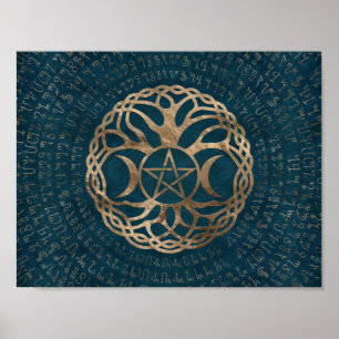 Triple Moon Goddess met pentagram Poster