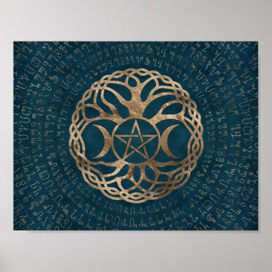 Triple Moon Goddess met pentagram Poster (Voorkant)