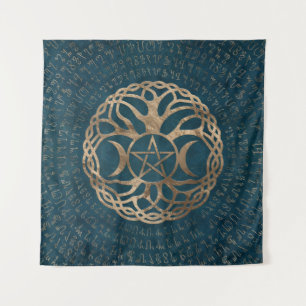 Triple Moon Goddess met pentagram Wandkleed