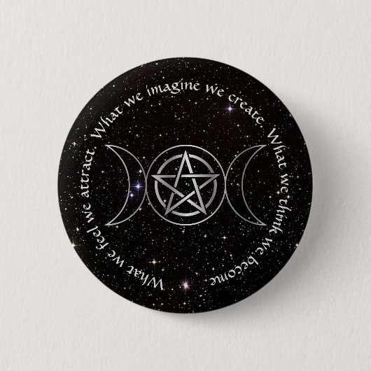 Triple Moon Goddess Wicca Pentacle Ronde Button 5,7 Cm (Voorkant)