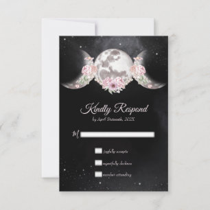 Triple Moon Night Sky Dark Boho Handfasting RSVP Kaartje