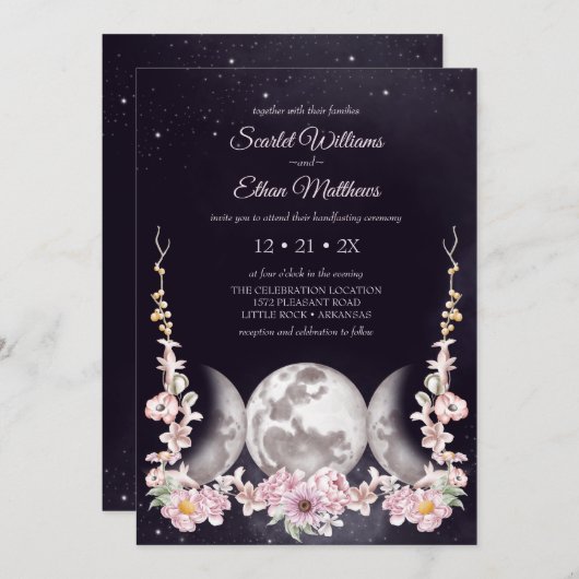 Triple Moon Paars Night Sky Wicca Handfasting Kaart (Voorkant / Achterkant)