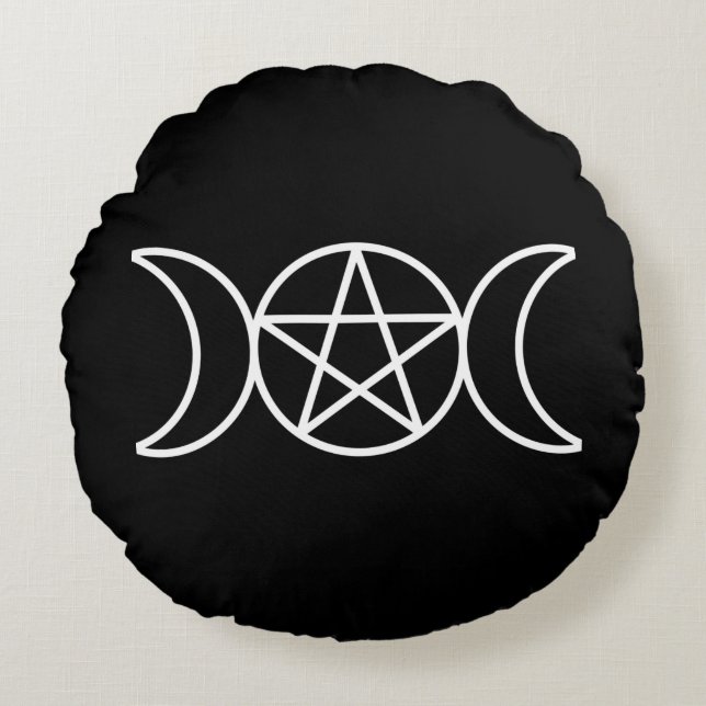 Triple Moon Pentacle Rond Kussen (Voorkant)