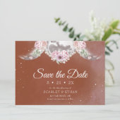 Triple Moon & Stars Boho Terracotta Handfasting Save The Date (Staand voorkant)