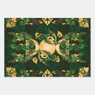 Triple Moon - Triple Goddess Malachite en Gold Inpakpapier Vel