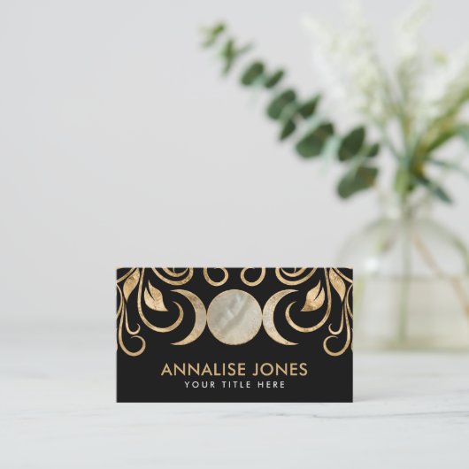 Triple Moon - Triple Goddess Pearl en Gold Visitekaartje (Staand voorkant)