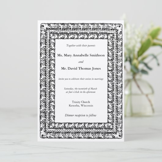Triple perlé Foral Bordure Invitations de mariage (Debout devant)