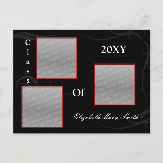 TRIPLE PHOTO rood Afstuderen Uitnodiging (Voorkant)