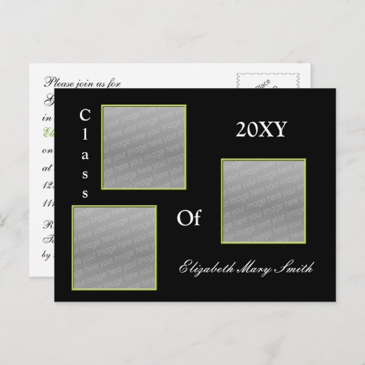 TRIPLE PHOTO vert Graduation Invitation (Devant / Derrière)