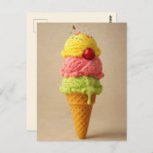 Triple Scoop Delight – Ice Cream Cone Briefkaart (Voorkant / Achterkant)