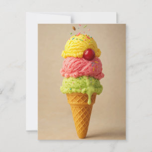 Triple Scoop Delight – Ice Cream Cone Briefkaart