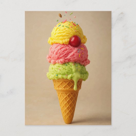 Triple Scoop Delight – Ice Cream Cone Briefkaart (Voorkant)