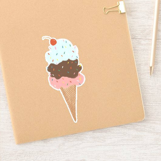 Triple Scoop Ice Cream Cone Cherry Illustration Sticker (Notitieboek)