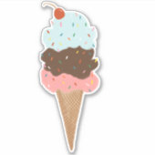 Triple Scoop Ice Cream Cone Cherry Illustration Sticker (Voorkant)