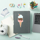Triple Scoop Ice Cream Cone Cherry Illustration Sticker (iPad Cover)
