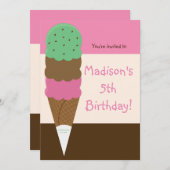 Triple Scoop Ice Cream Invitation de fête d'annive (Devant / Derrière)
