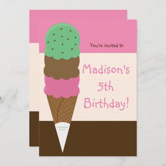 Triple Scoop Ice Cream Invitation de fête d'annive (Devant / Derrière)