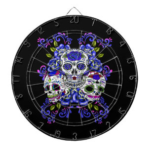Triple Skull Blue Floral Sugar Skulls Dartbord