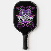 Triple Skull Paars Floral Sugar Skulls Pickleball Paddle (Achterkant)