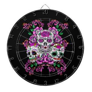 Triple Skull Pink Floral Sugar Skulls Dartbord