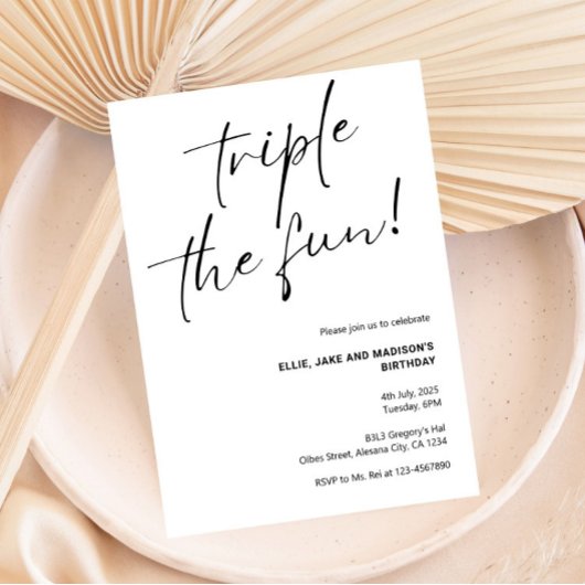Triple the Fun Minimalist Uitnodiging voor een gez