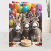 Triple the Joy: Donkey Triplets' Verjaardag Bash Kaart (Achterkant)