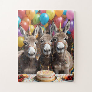 Triple the Joy: Donkey Triplets' Verjaardag Bash Legpuzzel