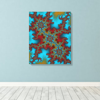 Triple Threat Blauw en Rood Abstract Fractal Art Canvas Afdruk