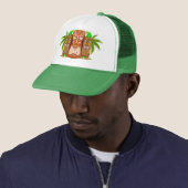 Triple Tiki Palm Tree Trucker Hat Pet (In situ)