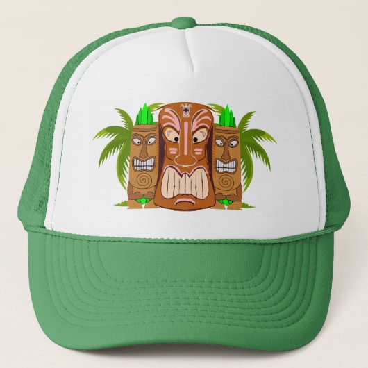 Triple Tiki Palm Tree Trucker Hat Pet (Voorkant)