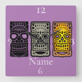 Triple Tiki sculptures Thunder_Cove Vierkante Klok (Voorkant)