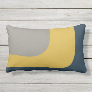 Triple Wave Minimalist Pattern Mustard Gray Buitenkussen
