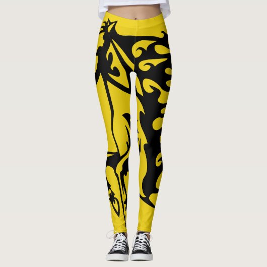 Triple Yellow Pony Horse Bronco Stallion Lineart Leggings (Voorkant)