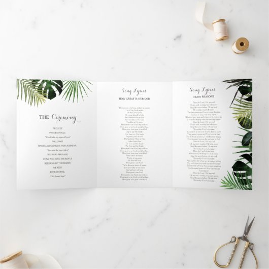 Tripler Tropical Wedding Programme Ceremony Order (Intérieur)