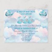Triplet Baby Boys Blue Shower Invitation Postcard (Devant)