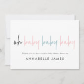 Triplet baby shower roze blauw moderne typografie kaart (Voorkant)