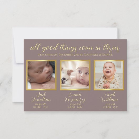 Triplet bébé faire-part de naissance carte de bien (Devant)