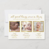 Triplet bébés faire-part de naissance trois cartes (Devant)