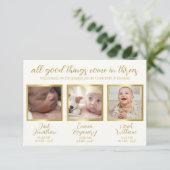 Triplet bébés faire-part de naissance trois cartes (Debout devant)