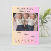Triplet birth announcement aankondiging (Staand voorkant)