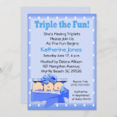 Triplet Boys Baby Shower Invitations (Devant / Derrière)