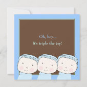 Triplet Boys Blue 3 Baby shower Invitation (Dos)